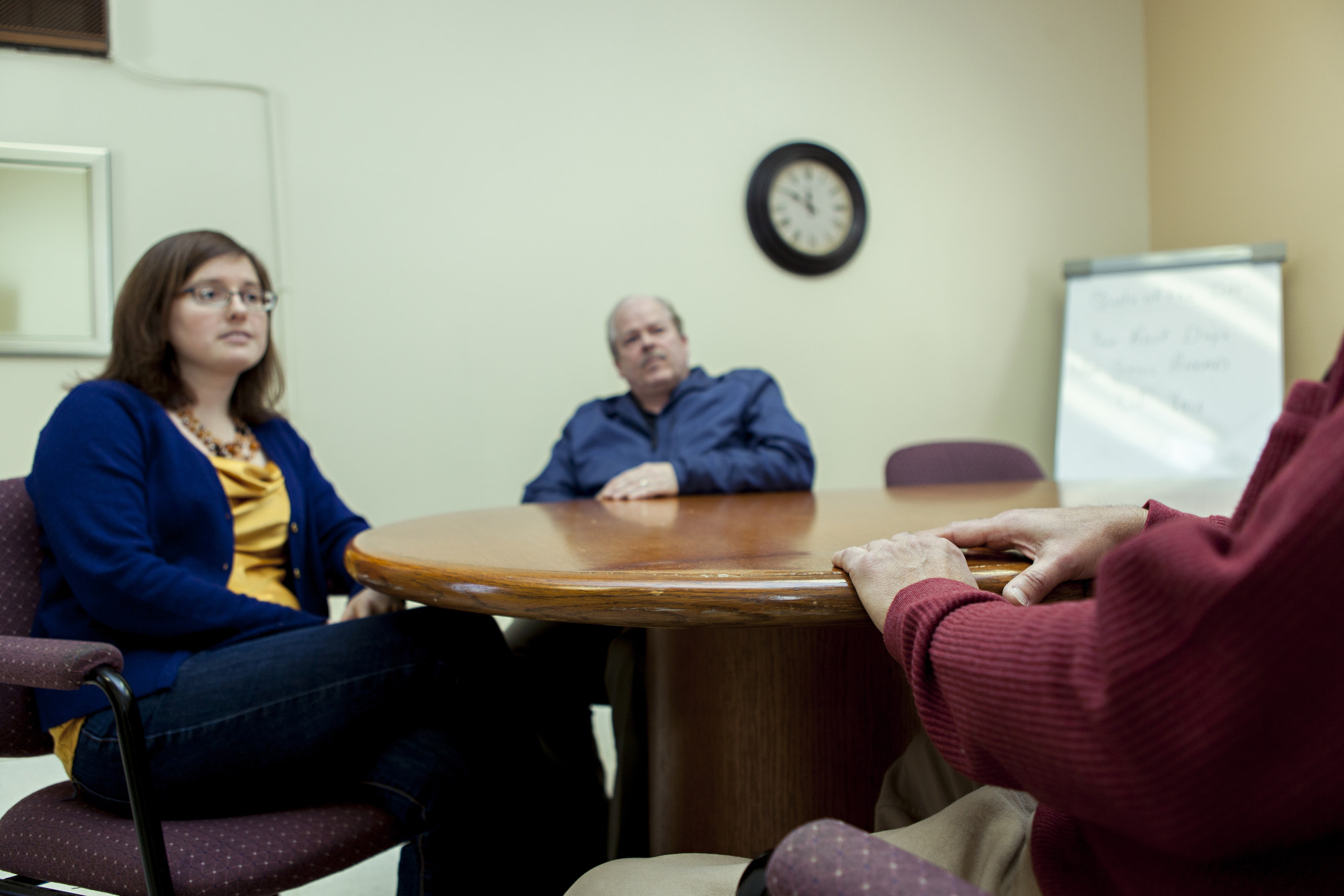 Christina Farnsworth and Mike Dawson talk with a CoSA participant. Moncton Community Chaplaincy in New Brunswick is an MCC partner that runs Circles of Support and Accountability for people who commit
