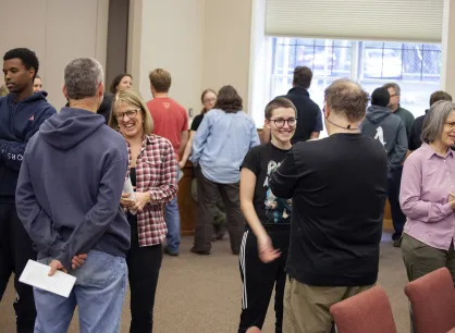 Jes Stoltzfus Buller, Peace Education Coordinator for MCC U.S., leads skills-building activities focused on healthy dialogue with North Baltimore Mennonite Church members during their Fall 2018 retrea